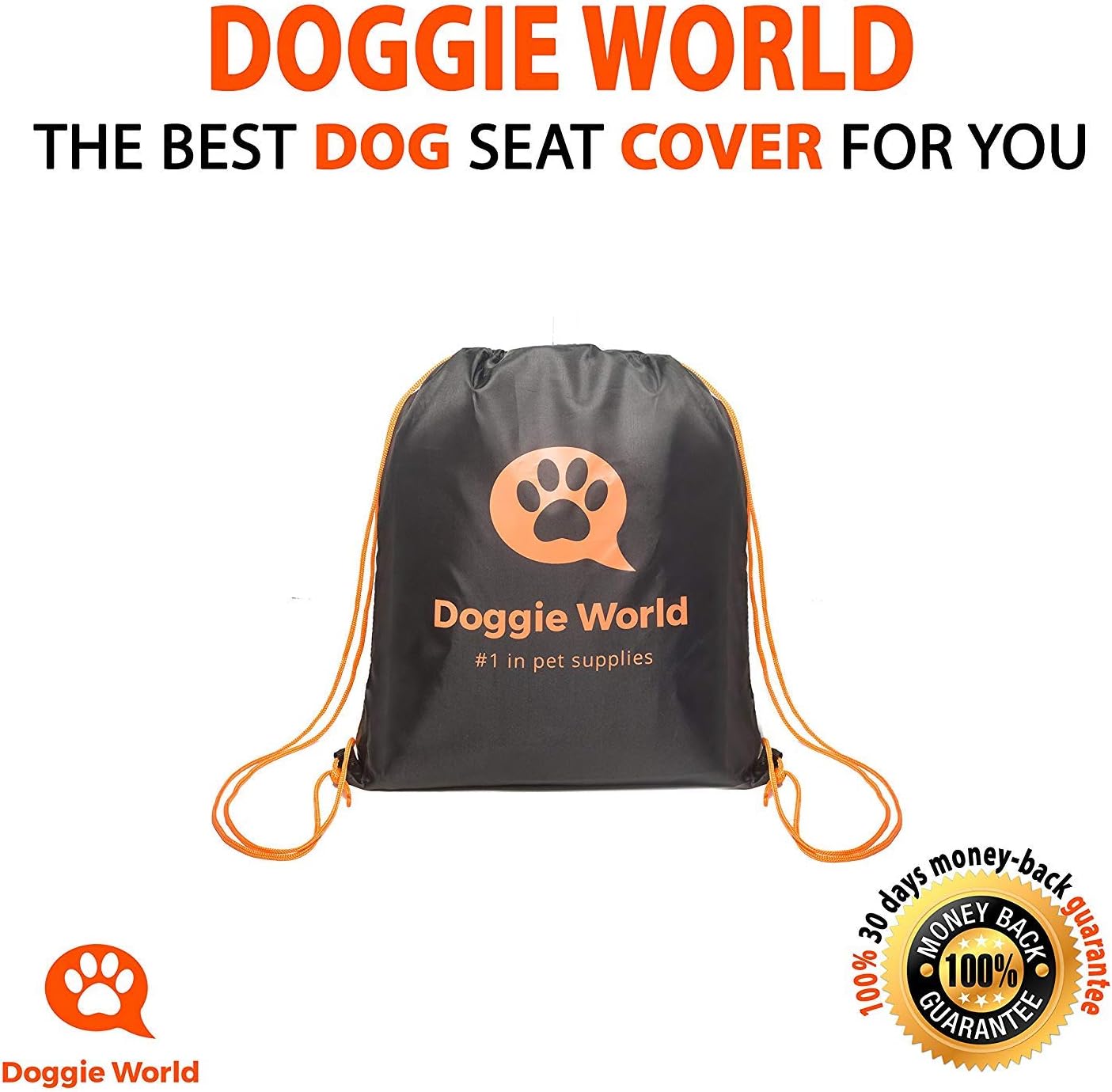 Doggie World Dog Car Seat Cover for Back Seat, Waterproof Dog Hammock | Durable Pet Car Seat Cover Backseat Protector for Cars & SUVs, Nonslip Scratchproof Rear Seat Cover Against Dirt, Fur