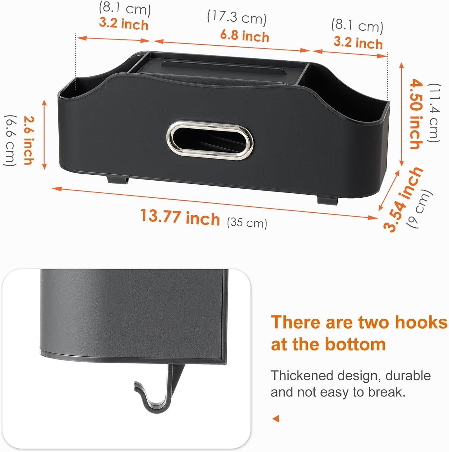 Back Seat Cup Holder for Car – Multifunctional Seat Back Organizer with Drink Holders, Tissue Box Storage & Hooks, Fits Headrest for Auto. Black