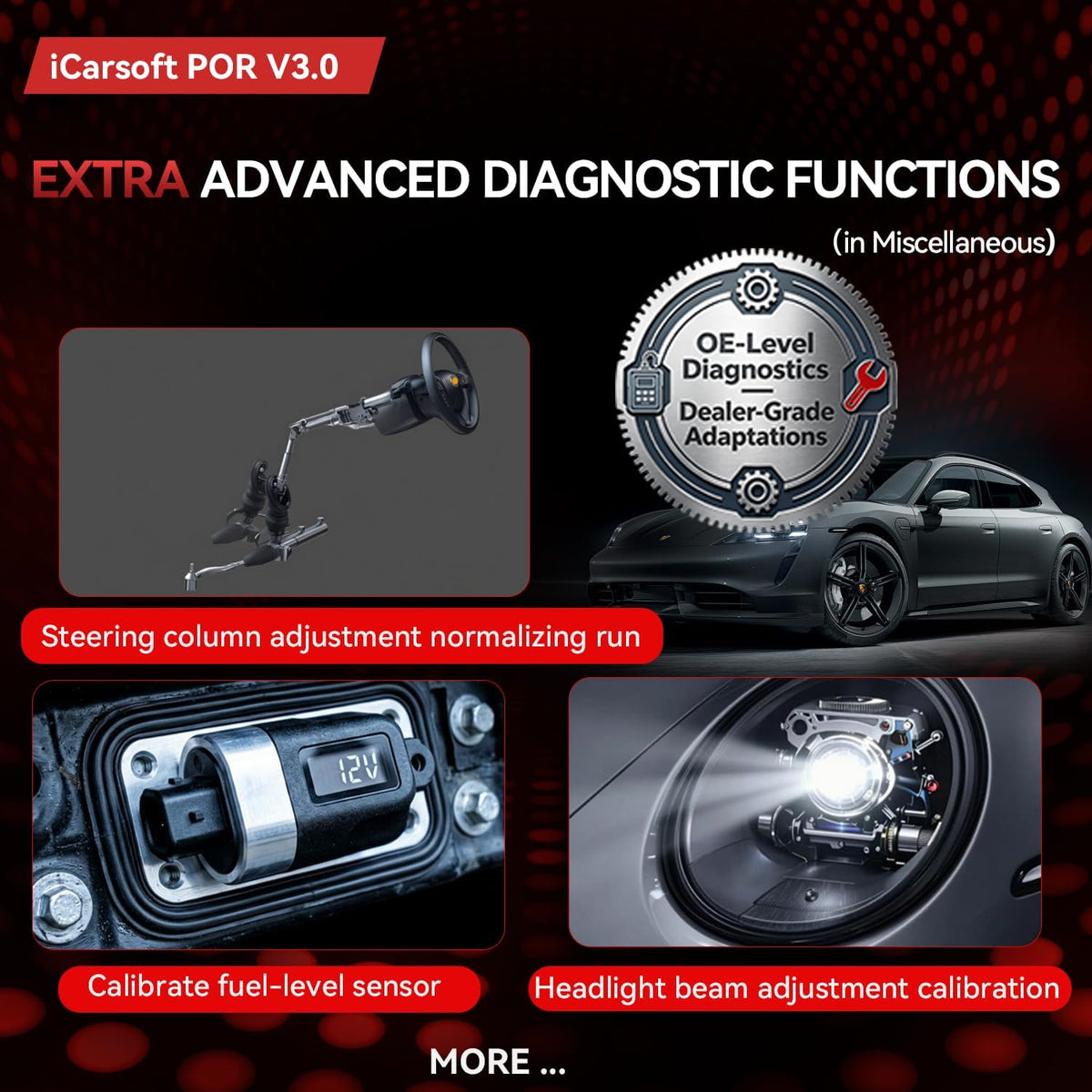 Bidirectional Diagnostic Tool for Porsche/Cayenne, iCarsoft POR V3.0 All System OBD2 Scanner, 26 Resets +12 Extra Services Battery Registration Code Reader for Porsche,Support CAN-FD, Free Update