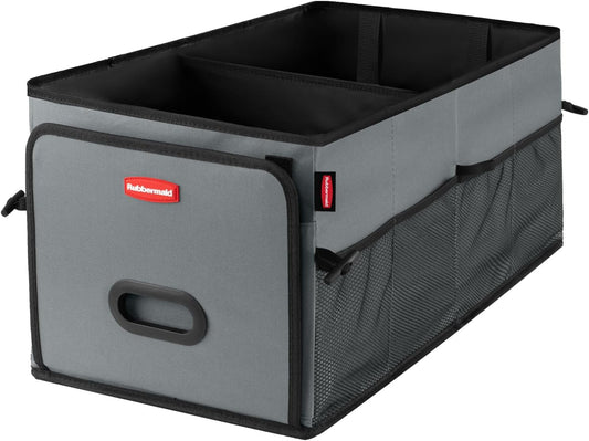 Rubbermaid Car Organizer, Collapsible Trunk Organizer, Multi-Compartment Car Storage Organization for Car Accessories, 2 Compartments-Gray