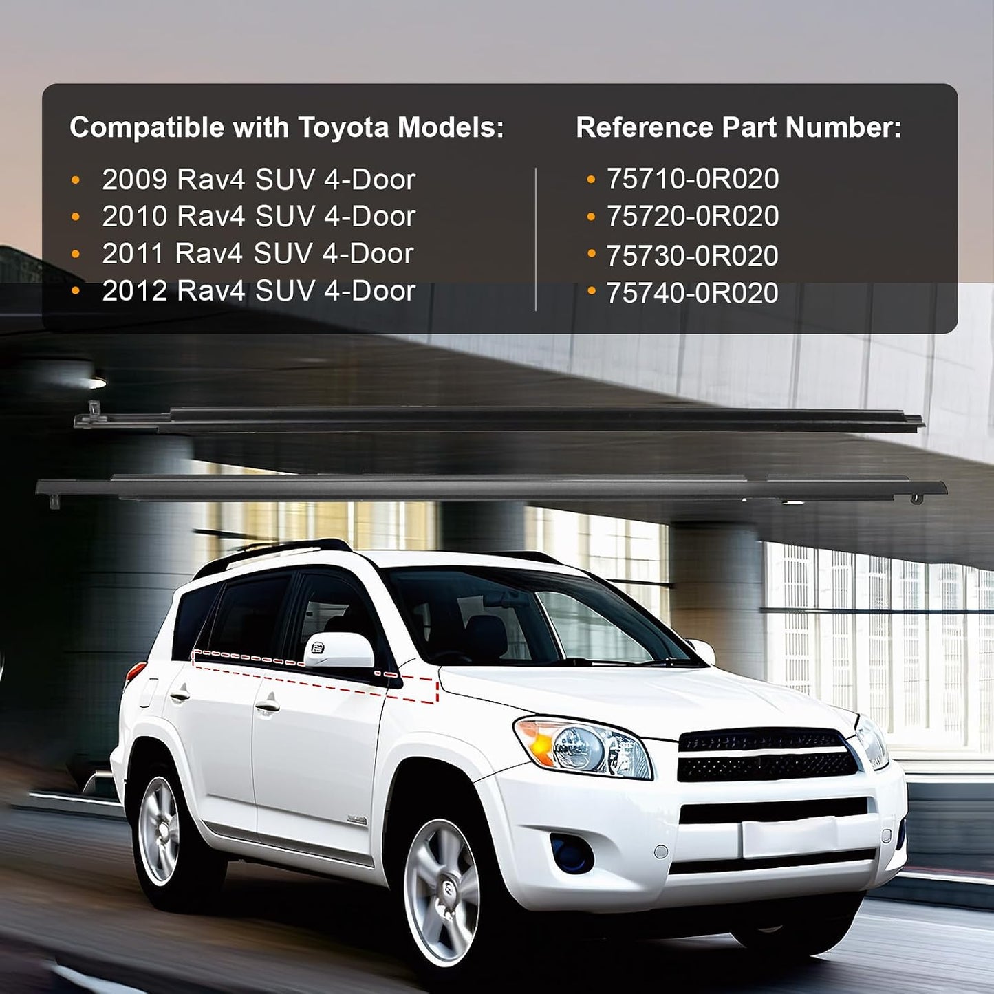 ItranMc Window Molding Trim Seal for 2009-2012 Toyota Rav4,Black Outer Door Weather Strip Window Seal Belt,Replace#75710-0R020 75720-0R020 75730-0R020 75740-0R020