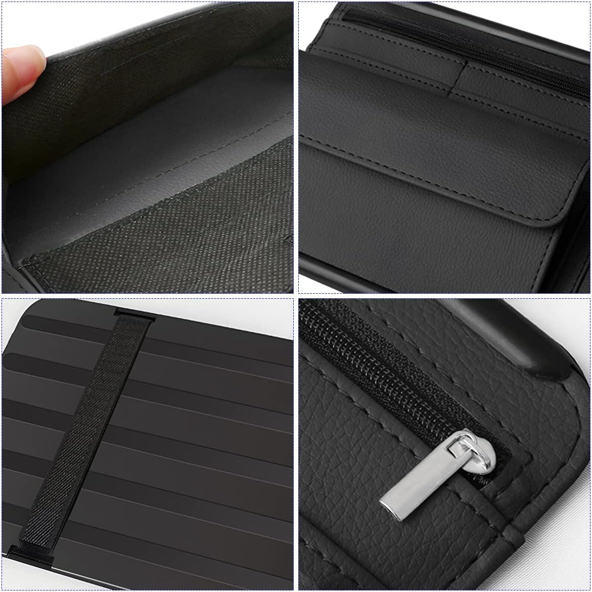 Zipelo 12.2 x 6.5 Inch PU Leather Car Sun Visor Organizer, Black