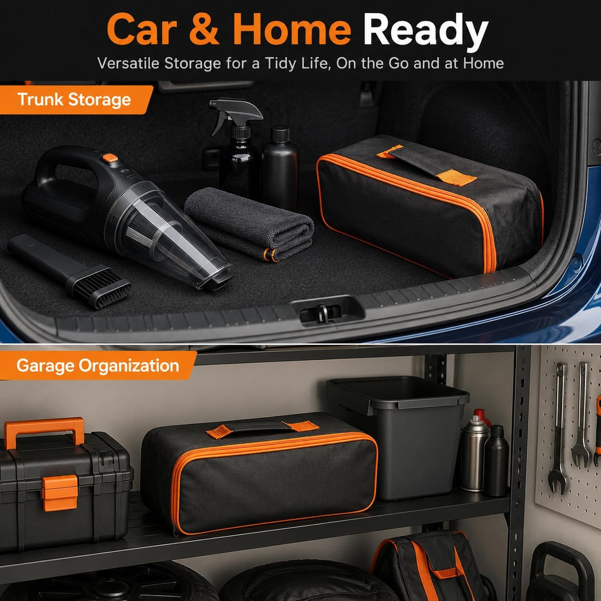 Vacuum Cleaner Storage Bag 2-Pack Portable Car Kit Tool Storage Case for Vacuum Cleaner and Accessories Foldable Organizer with Wide Handle 14.56 X 5.11 X 4.33 in