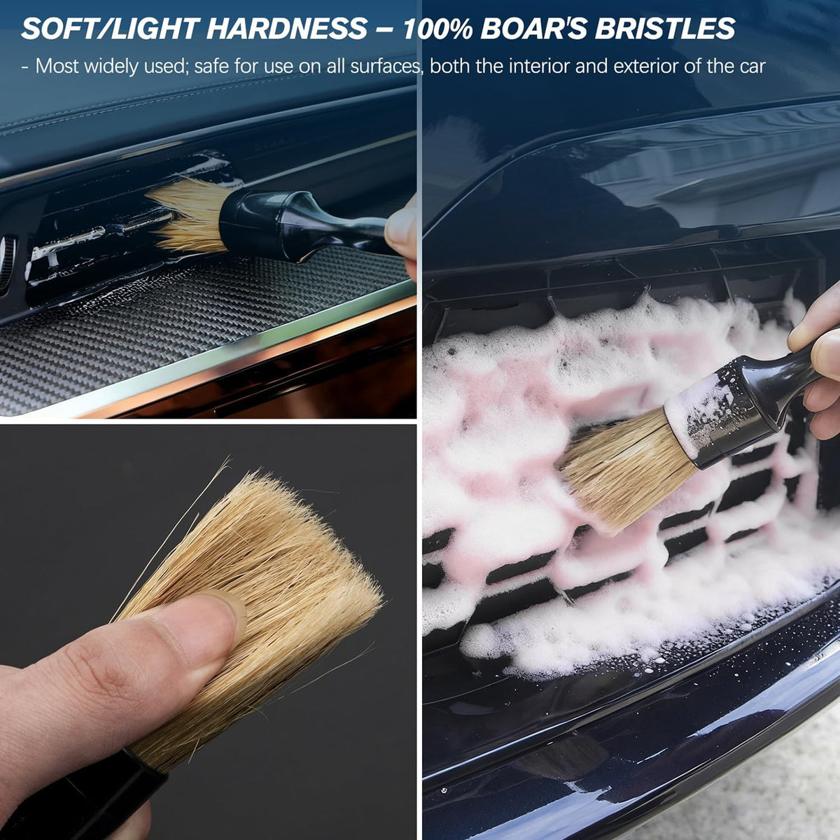 Car Detailing Brushes Set, 8-Piece Auto Detail Cleaning Brush Tool Kit in Ultra-Soft/Middle/Hard, Crevice Brush for Car Interior & Exterior, Leather, Air Vents, Emblems, Wheels Wash & Care