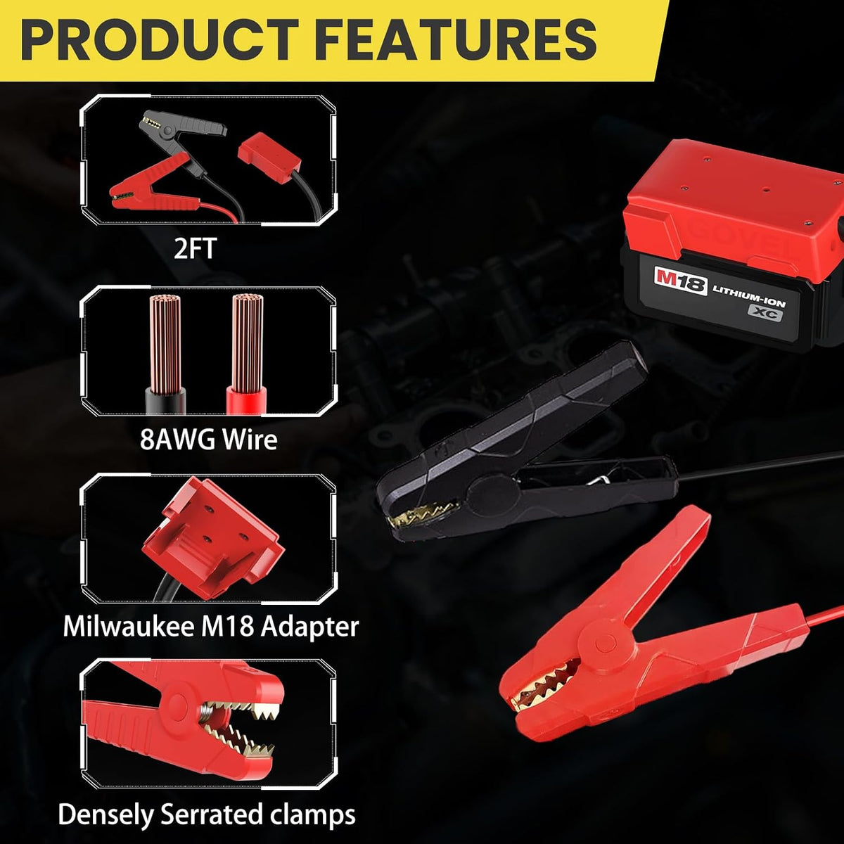 Jumper Cables for Milwaukee M18 18V Battery,2FT 8AWG Booster Cable