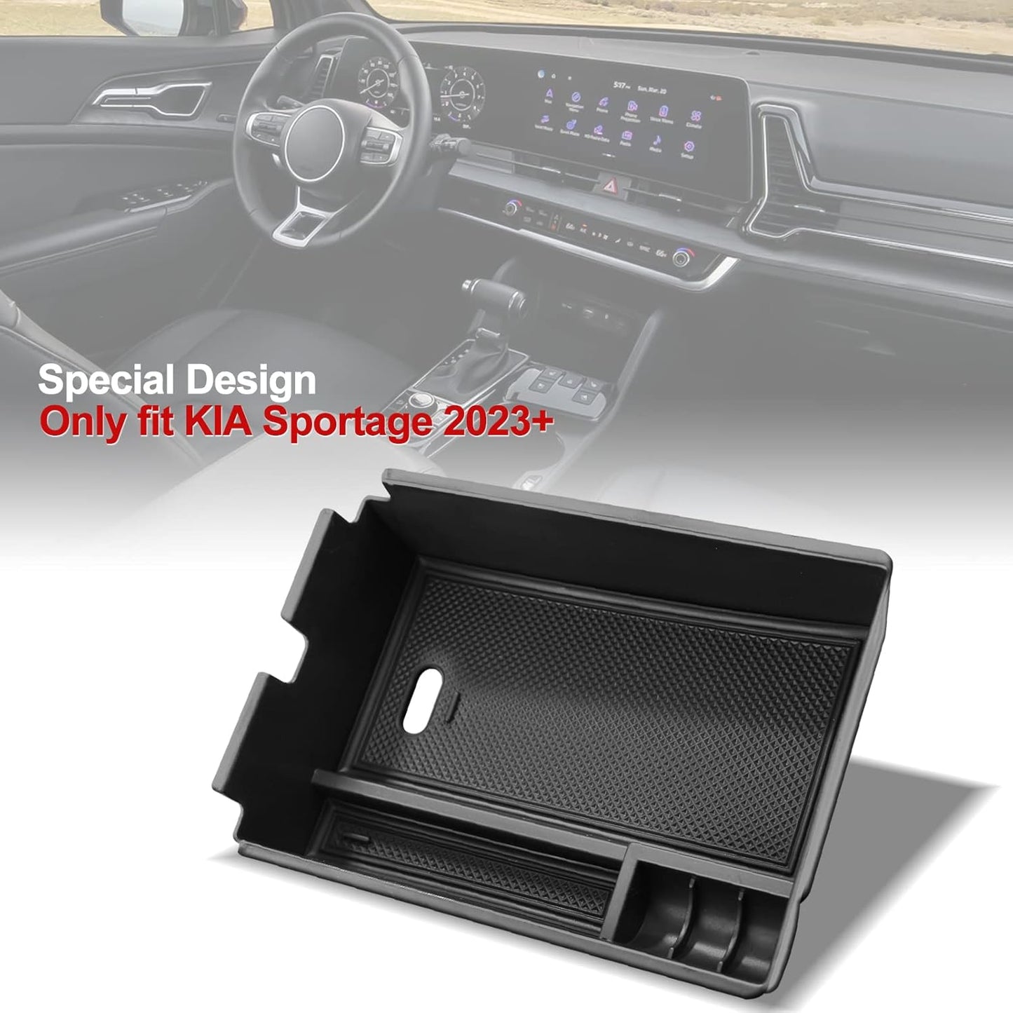 Compatible with Kia Sportage 2026 2025 2024 2023 Accessories NQ5 Car Interior Center Console Organizer Armrest Storage Box Armrest Cover Insert Tray -Black
