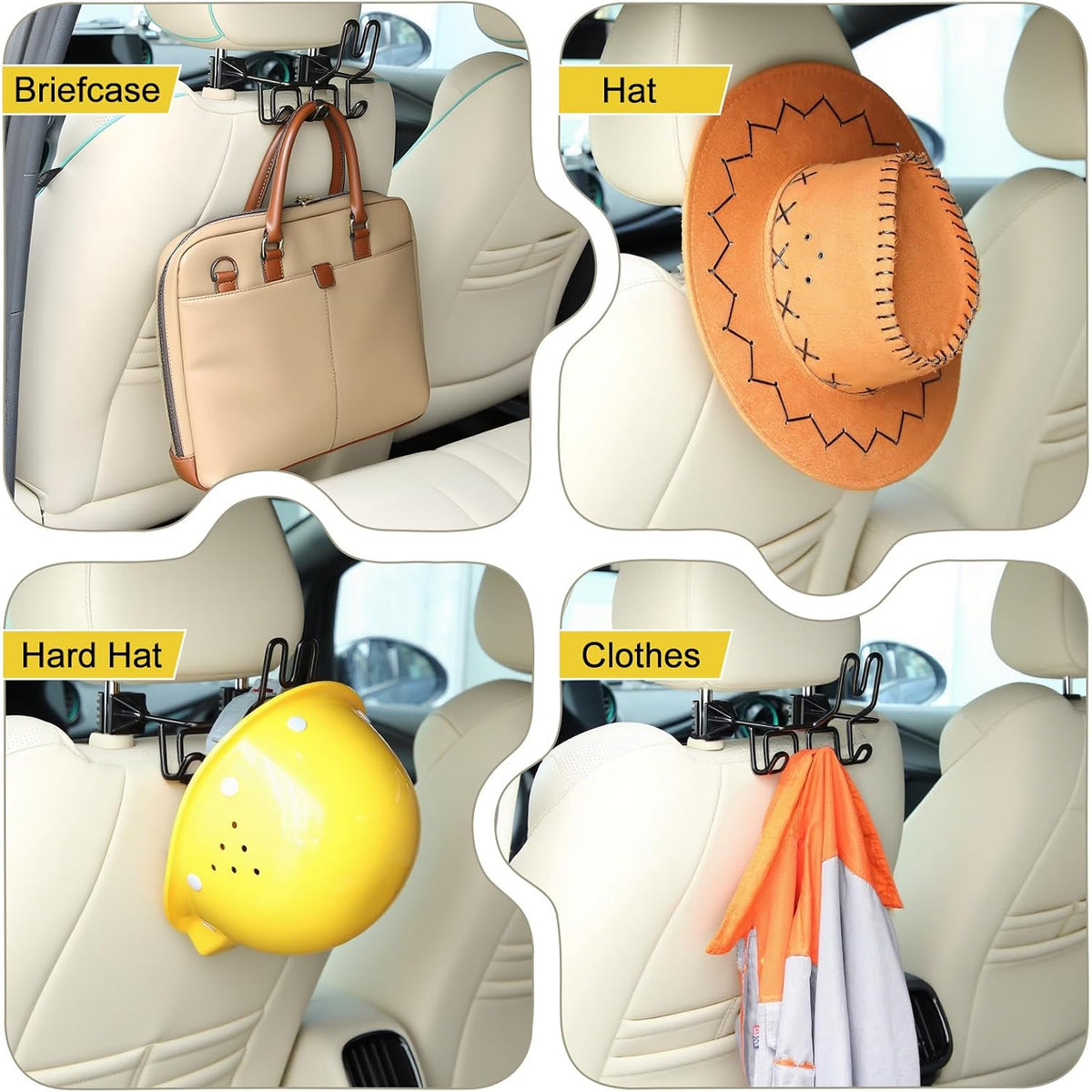 Hard Hat Holder for Truck Car Helmet Organizer, Triple Hooks, Black, 2 Pcs