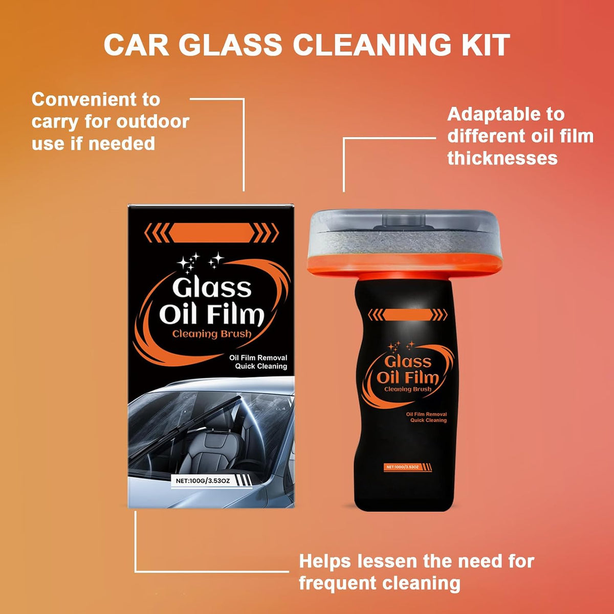 2PCS Windshield Cleaner & Glass Oil Film Remover,100ml Car Glass Cleaner with Brush,Removes Oil,Grease & Fog,Wiper Residue, Anti-Fog Glass Emulsion Cleaner for Clear Driving Visibility