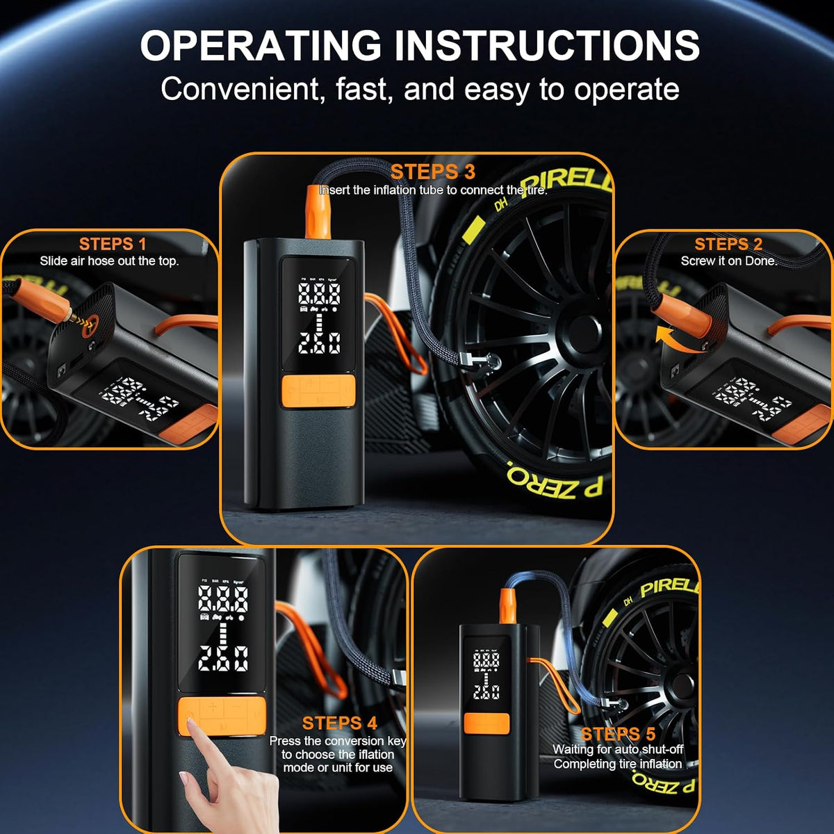 Tire Inflator Portable Air Compressor - 150PSI Air Compressor with Tire Pressure Gauge, 15000mAh & 3X Faster Portable Air Pump for Cars, Bikes & Motorcycle Tires, Balls, Car Accessories