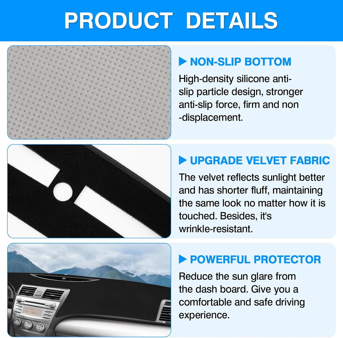 Autorder Dashboard Cover Mat for 2007-2011 Toyota Camry Accessories Dash Cover Upgrade Velvet Dash Mat Sunshade Glare UV Rays Protector