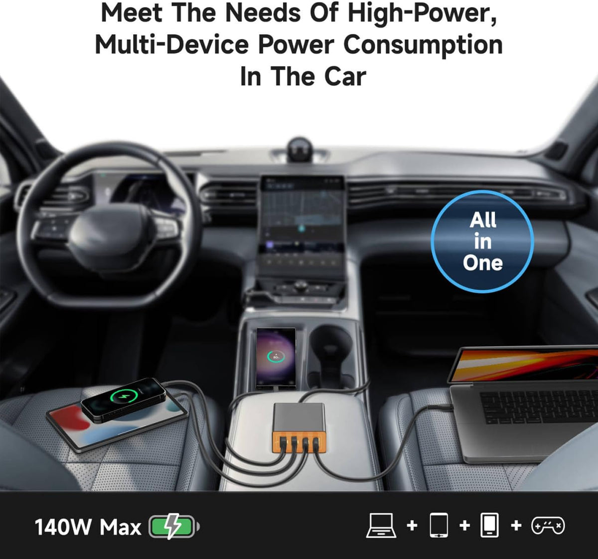 KFD 156W Car Charging Staition,140W USB C Laptop Car Charger,PD3.1&QC3.0 Fast Charging Cigarette Lighter Car USB Charger Multi Port 6.56FT Cable for MacBook/iPad/40W iPhone 17 15 Pro Max/Samsung S25