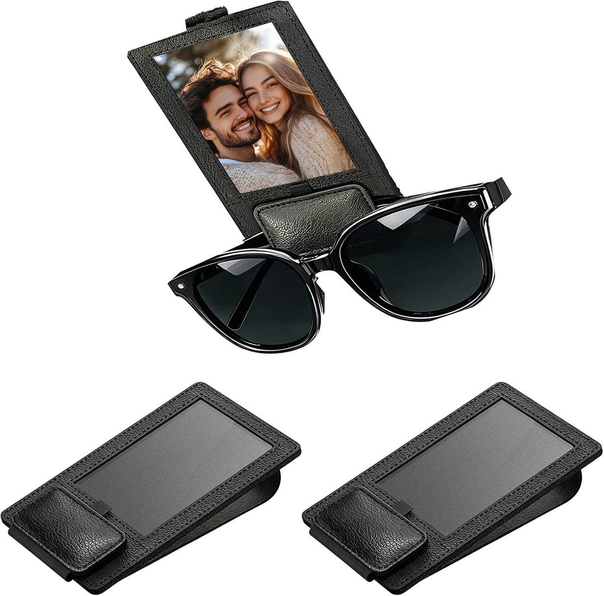2-In-1 Magnetic Visor Clip Leather Sunglasses Id Holder Car Truck Accessory