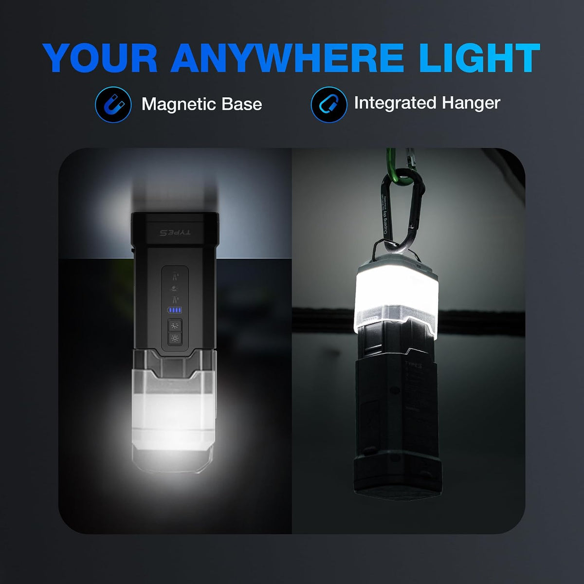 Type S Dynamic Flex DF20 500A Jump Starter & Work Lantern - Portable Car Battery Jump Starter & Charger with Intelli-Step LED Jump Guide, 360° Work Lantern & Flashlight, Power Bank, Dual-Color LED