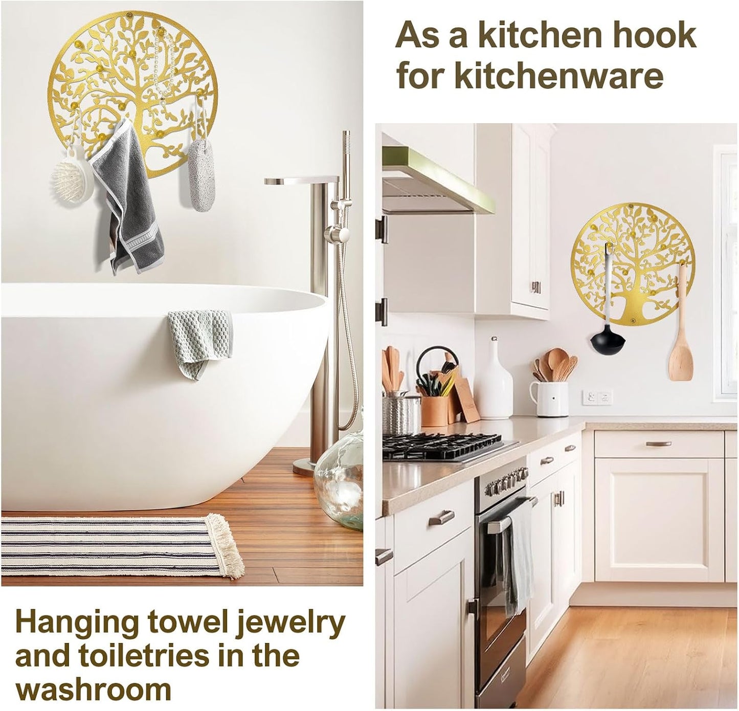 Round Decorative Home Key Holder Wall Mount, Metal Tree Car Key Rack for Wall Organizer for Keys, Wallets, Hats, Used for Decor for House Entryway, Kitchen, Garage, Office (12" Gold)