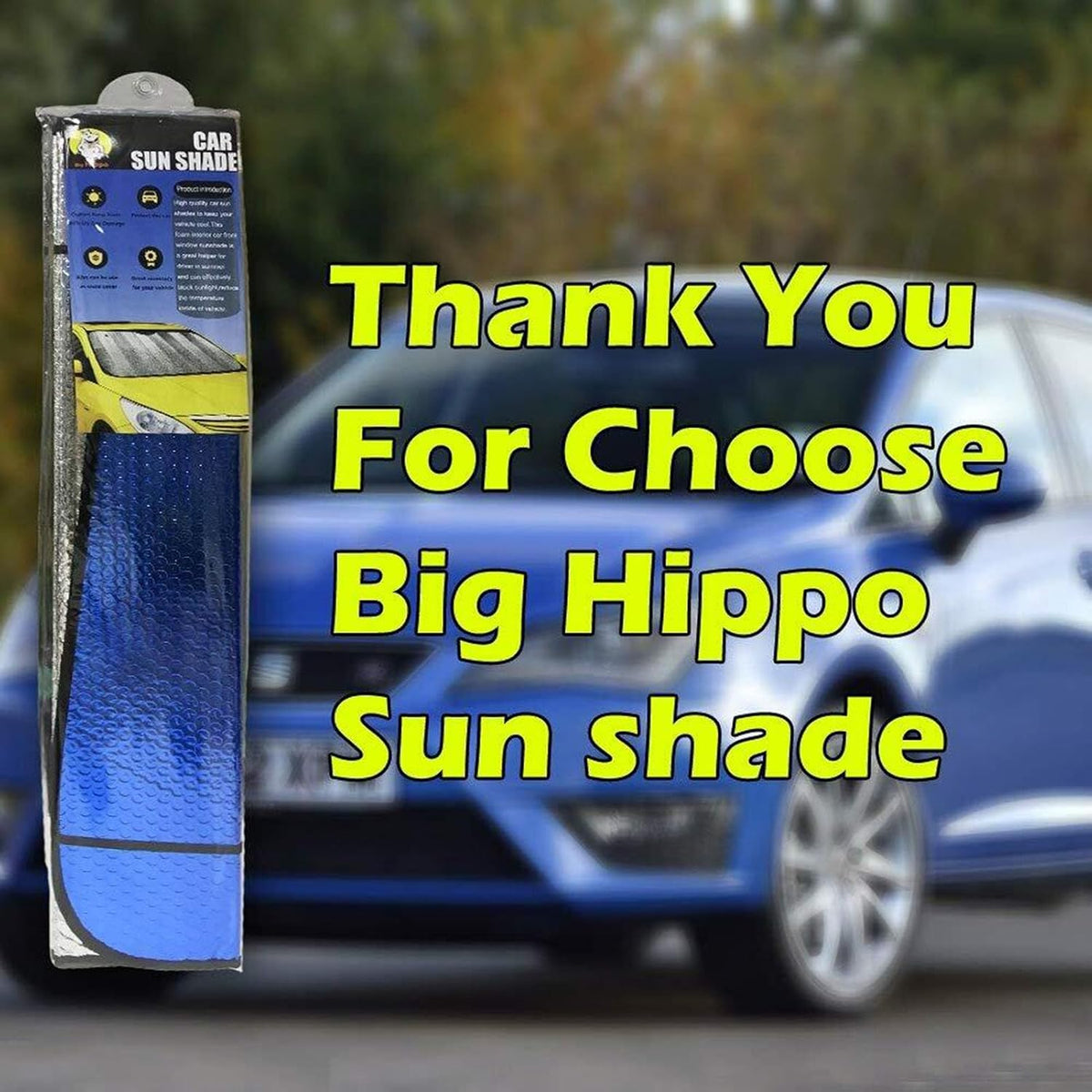 Big Hippo Car Windshield Sun Shade UV Rays Sun Visor Shade,Auto Front Car Window Shades Protector Folded Sun Shield Shade,Keeps Vehicle Cool - Blue (Size: 55.16"X 27.5")