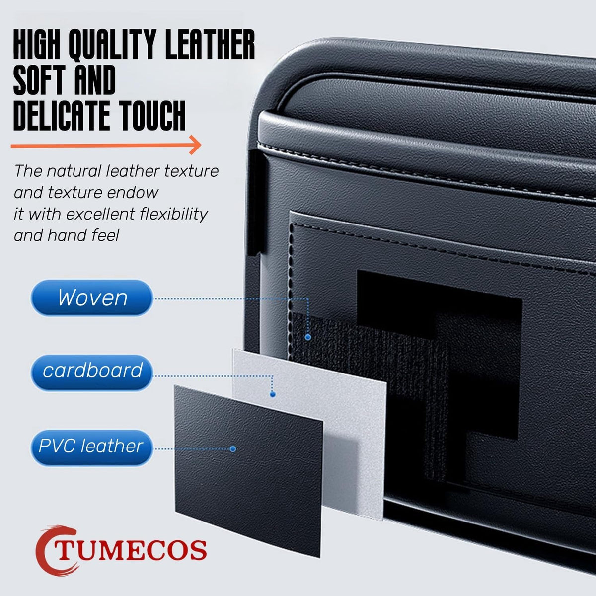 Tumecos Car Storage Bag Leather Small Debris Organizer Hanging Cell Phone Mobile Paste Type Bag for Stowing Tidy Universal Accessories（BlackA-2pcs）