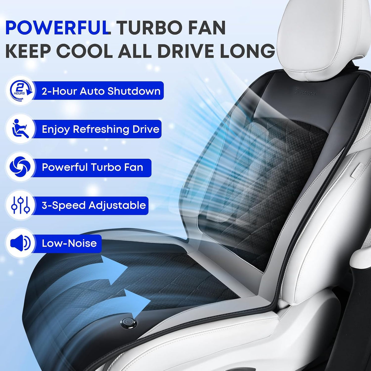 FLORICH Cooling Car Seat Cover, Ventilated Seat Cushion Cooling Car Seat Pad for Summer Driving with 8 Powerful Turbo Fans Universal Fit for Car SUV Truck Van-Grey