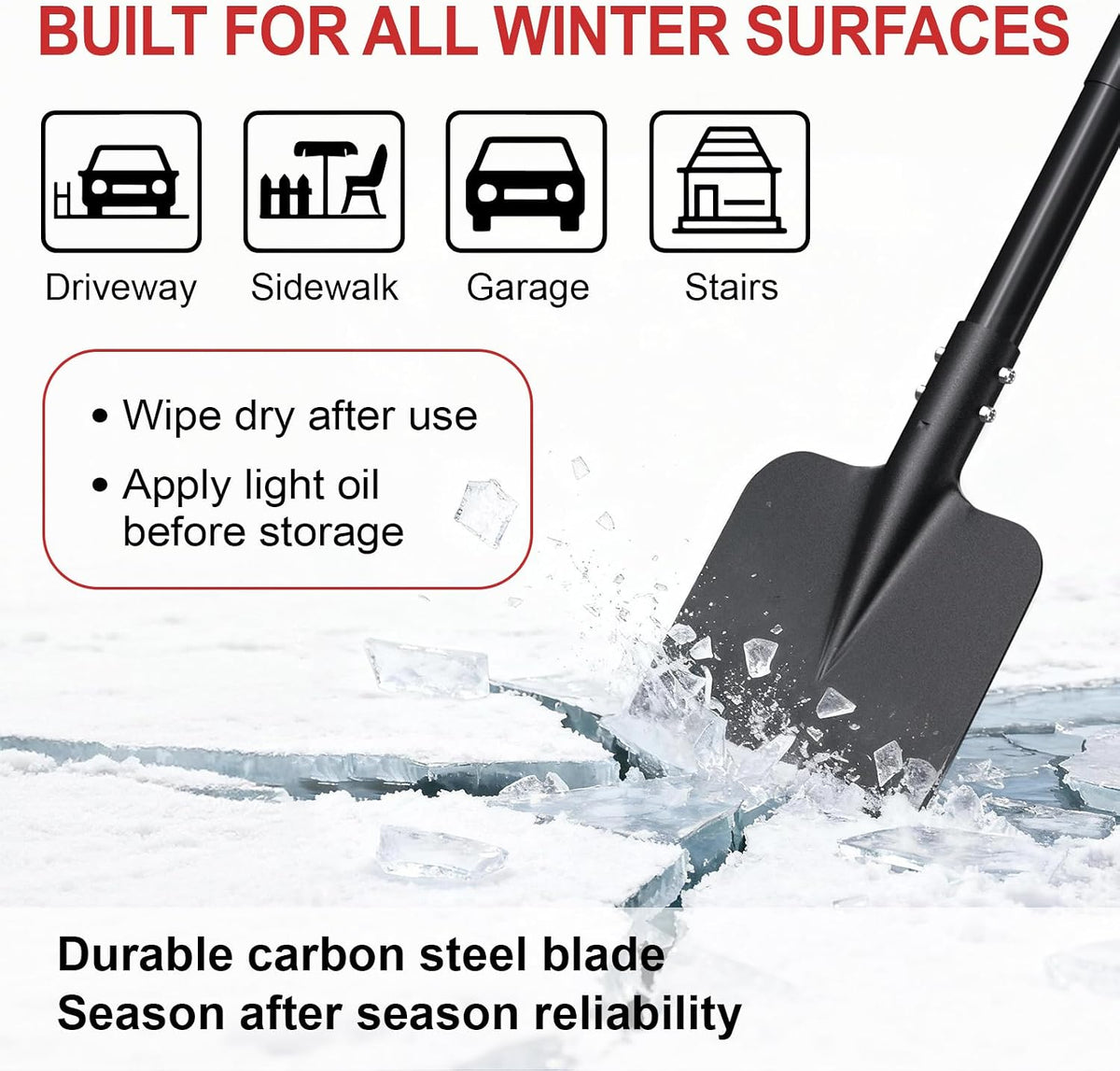 BREWIN TOOLS Adjustable 30–60” Heavy-Duty Ice Scraper and Ice Chopper with Shock-Absorbing Grip, Beveled Blade for Driveway, Sidewalk, Patio, Garage, Yard & Outdoor Stairs, Easy Assembly Winter Tool