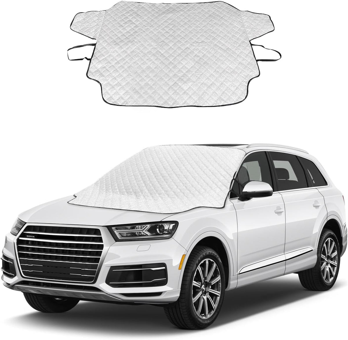 Ziciner Car Windshield Snow Cover, 76'' x 49.6'' Magnetic Front Windshield Cover with 4 Layers Protection, Auto Snow, Ice, Sun, Frost Defense, Universal Winter Exterior Accessories