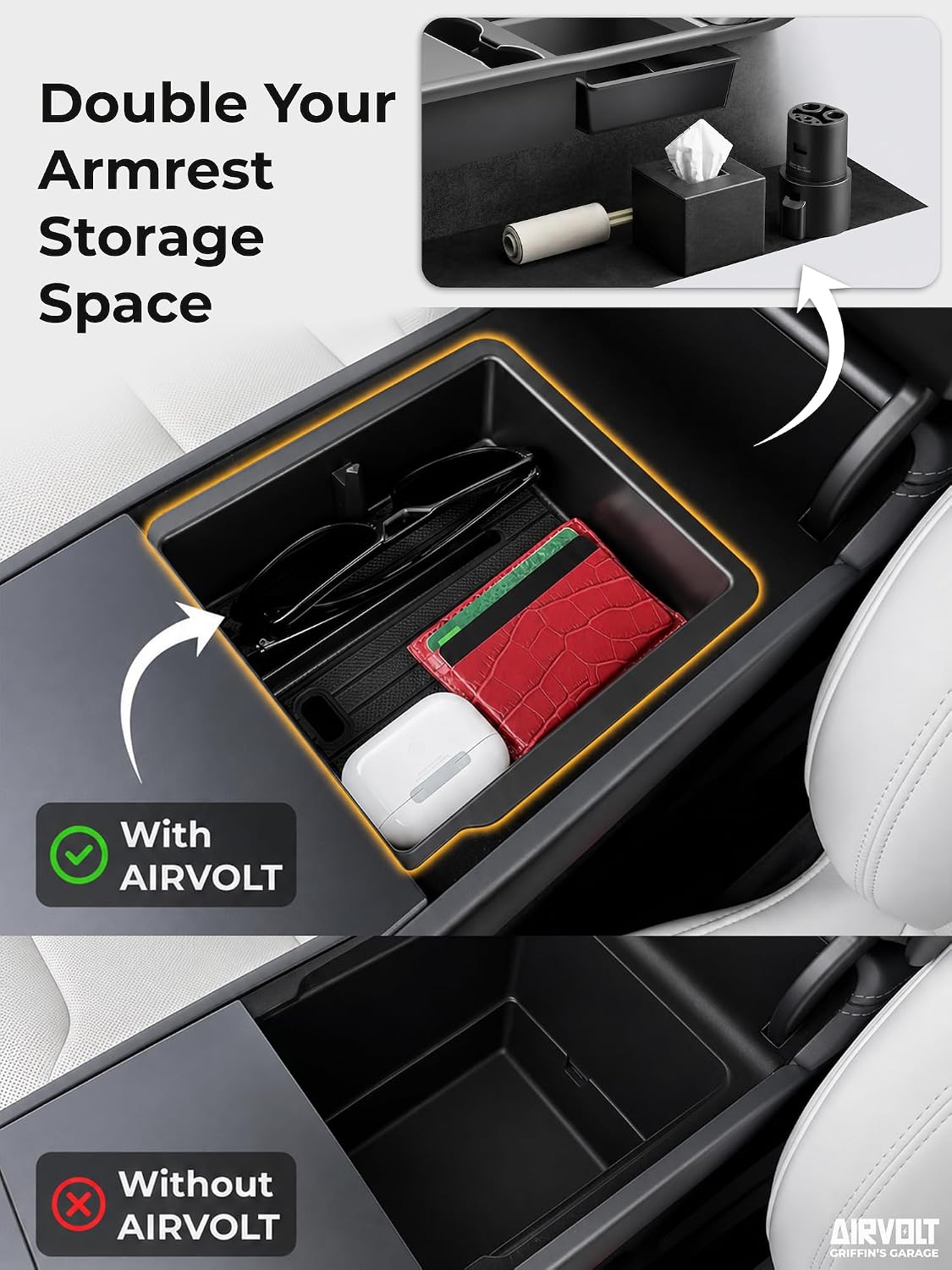 Center Console Organizer Set for Tesla Model Y Juniper (Premium & Performance 2025/26) and Model 3 Highland (All Trims 2024/25/26) – 4PCS Tesla Interior Accessories – Black
