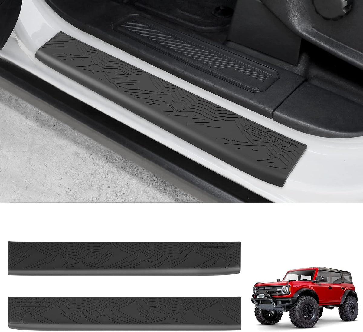 REFORM DESIGN Door Sill Guards Protectors Compatible with 2024 2023 2022 2021 Ford Bronco 2 Door, 2 PCS TPE Solid Door Edge Entry Cover Interior Accessories (‎for Bronco 2 Door)