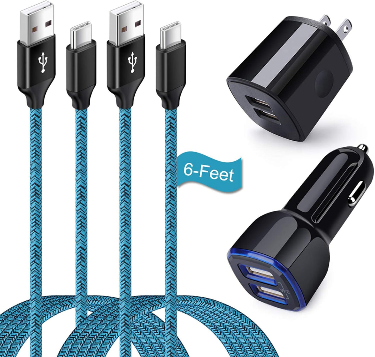 Samsung S25 Android Dual USB Car Charger, Wall Plug with Type C Charge Cable Fast Charging Cord for Samsung Galaxy A36/A56/A16 5G/S25 Ultra/S25 Plus/S24FE/S24 Ultra/S23FE/A50/A20/A15/A17/A55, 2 Pack