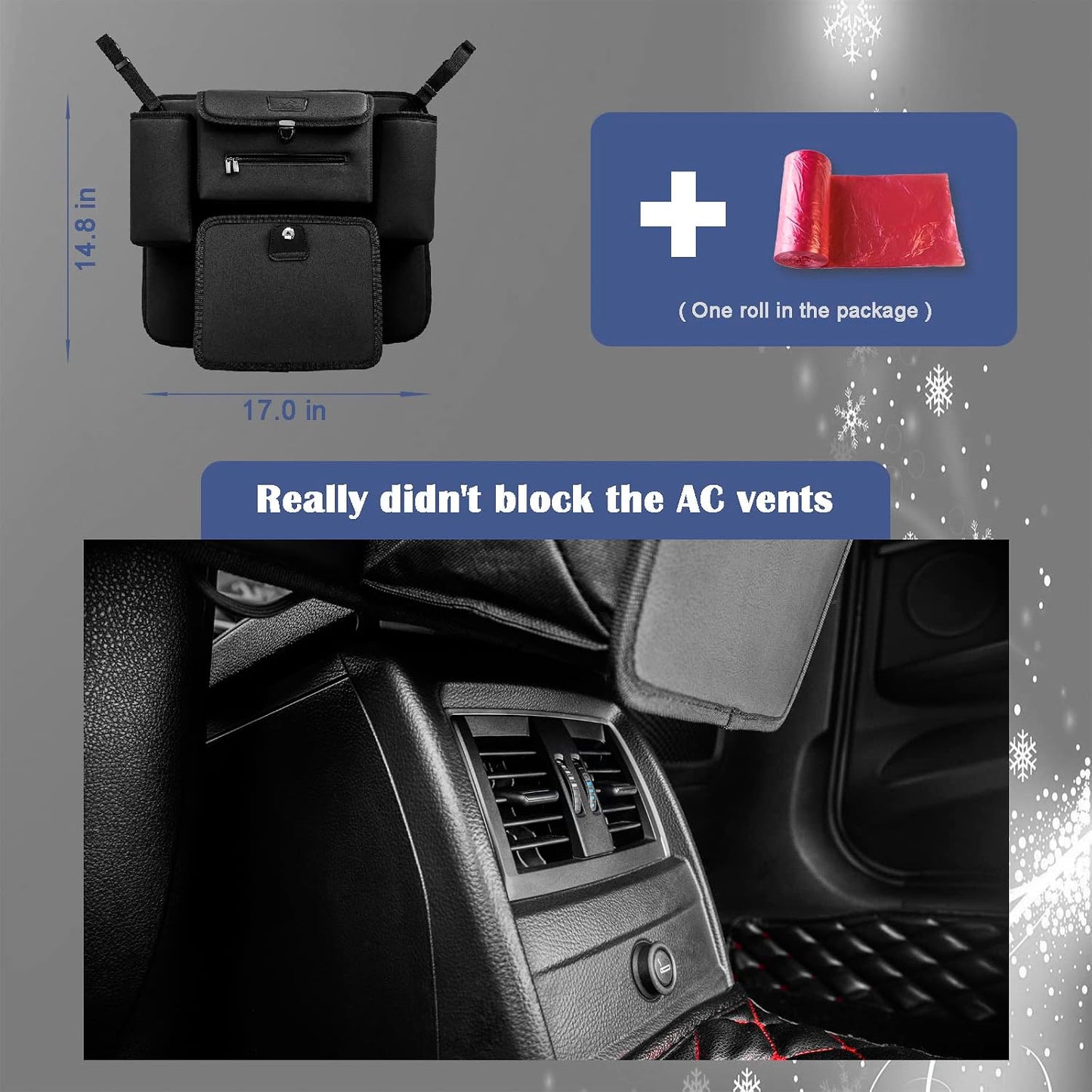 Car Organizer Between Seats, Garbage Trash Bag, Purse Holder, Dog Barrier | AMEIQ Car Accessories, Rubbish Can, Waster Litter Recycle Bin, Storage Bag Between Front Seats, Tissue Handbag Holder, Black