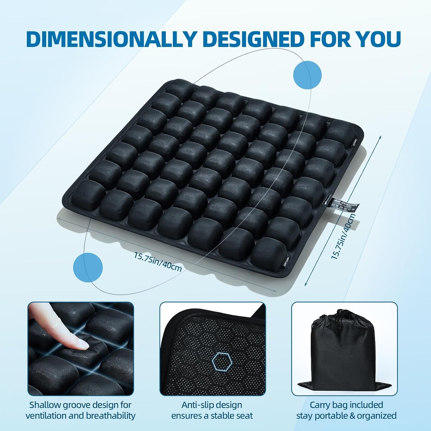 Inflatable Seat Cushion, Airplane Seat Cushion for Long Flights, Travel Cushion for Pressure Relief, Ergonomic Car Seat Cushion Without Air Pump, Air Cushion Seat for Wheelchair, Travel