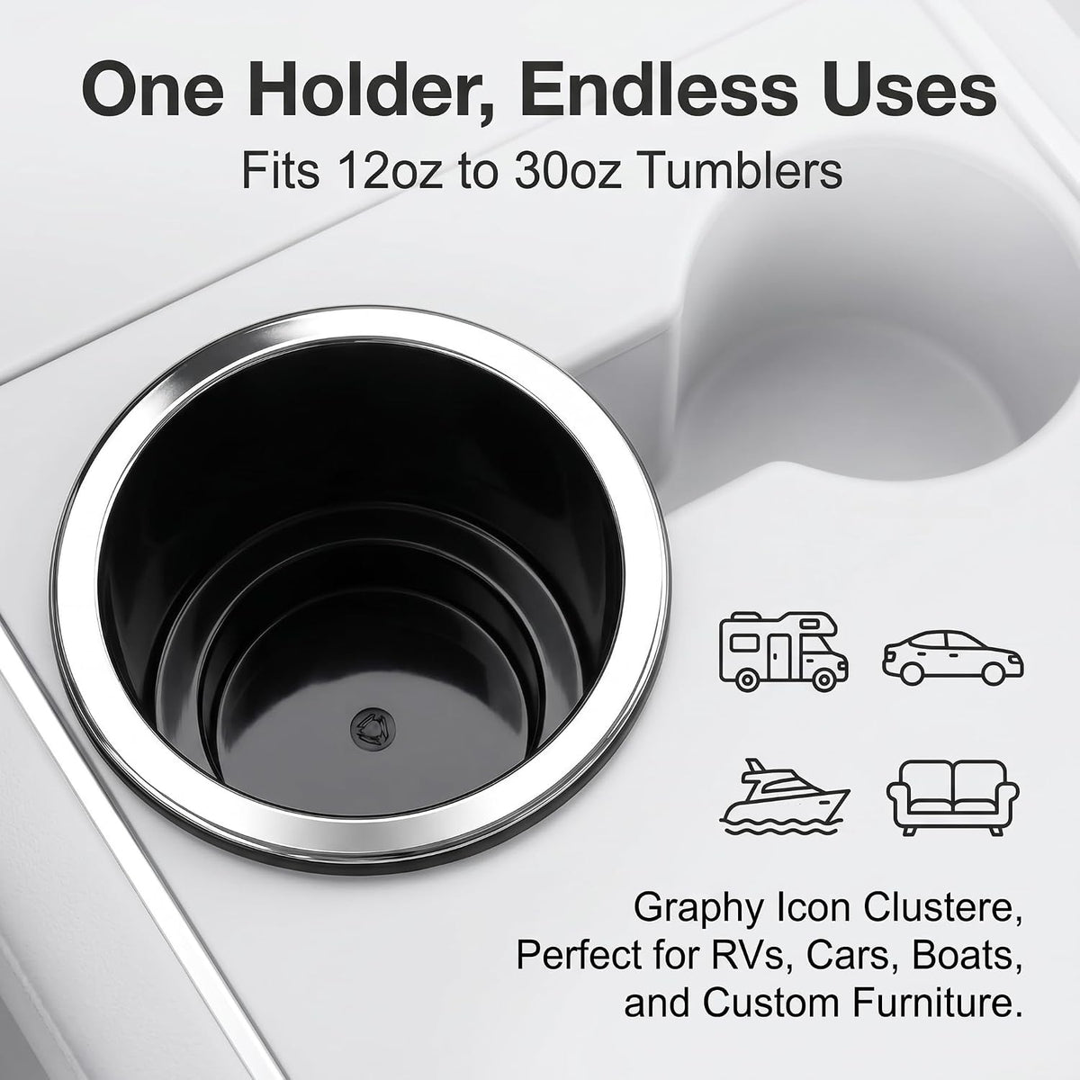 2PCS Car Cup Holder Insert, Recessed Plastic Cups Drink Can Holders, Universal Chrome Drop in Cups Holders for Most Cars, Trucks, SUVs (Black)