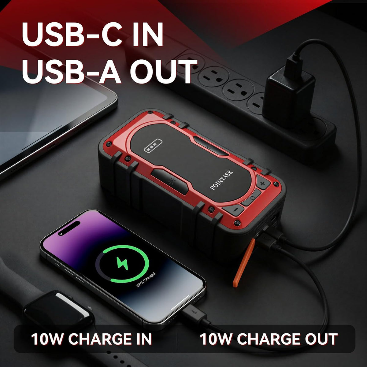 1000A Peak 12V Car Battery Jump Starter Portable with Air Compressor