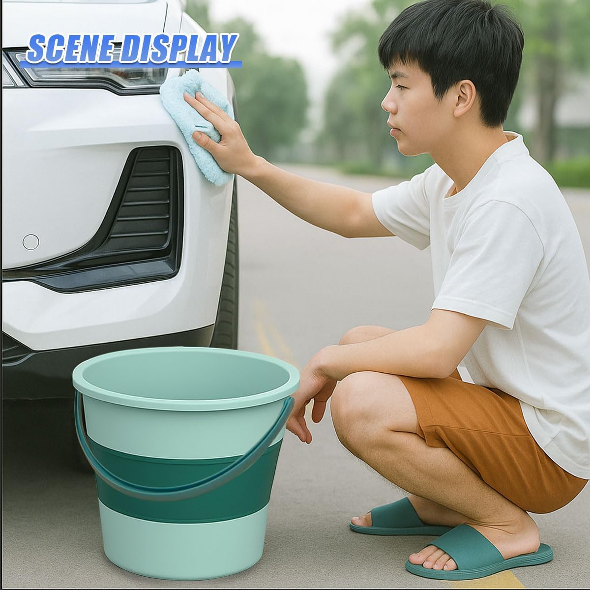 YoRise Collapsible Car Trash Can, 10L/2.6 Gallon Leakproof Plastic Auto Cleaning Bucket, Portable Vehicle Interior Garbage Organizer Accessories for Washing, Outdoor, Camping (Green)