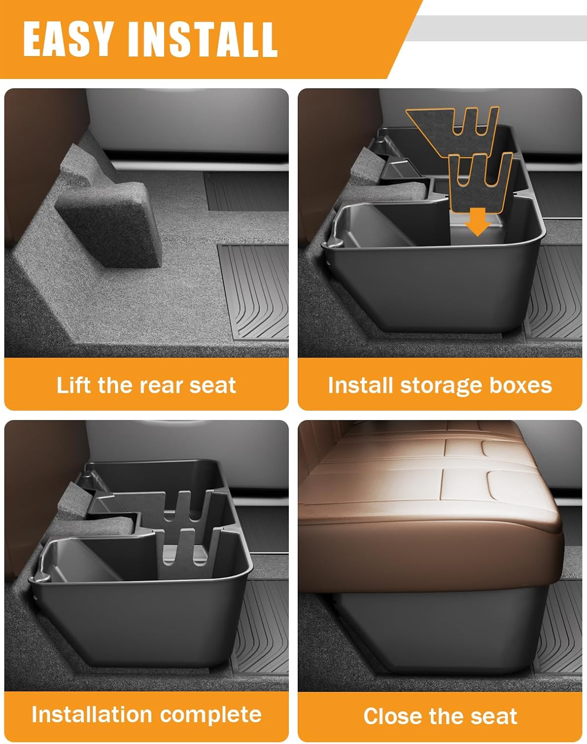 KINGGERI Under Seat Storage Boxes - Compatible with 2019-2026 Dodge Ram 1500 Crew Cab (Not for Classic), Heavy Duty Upgraded Rear Under Back Seat Storage Truck Cargo Black Tool Box Organizer