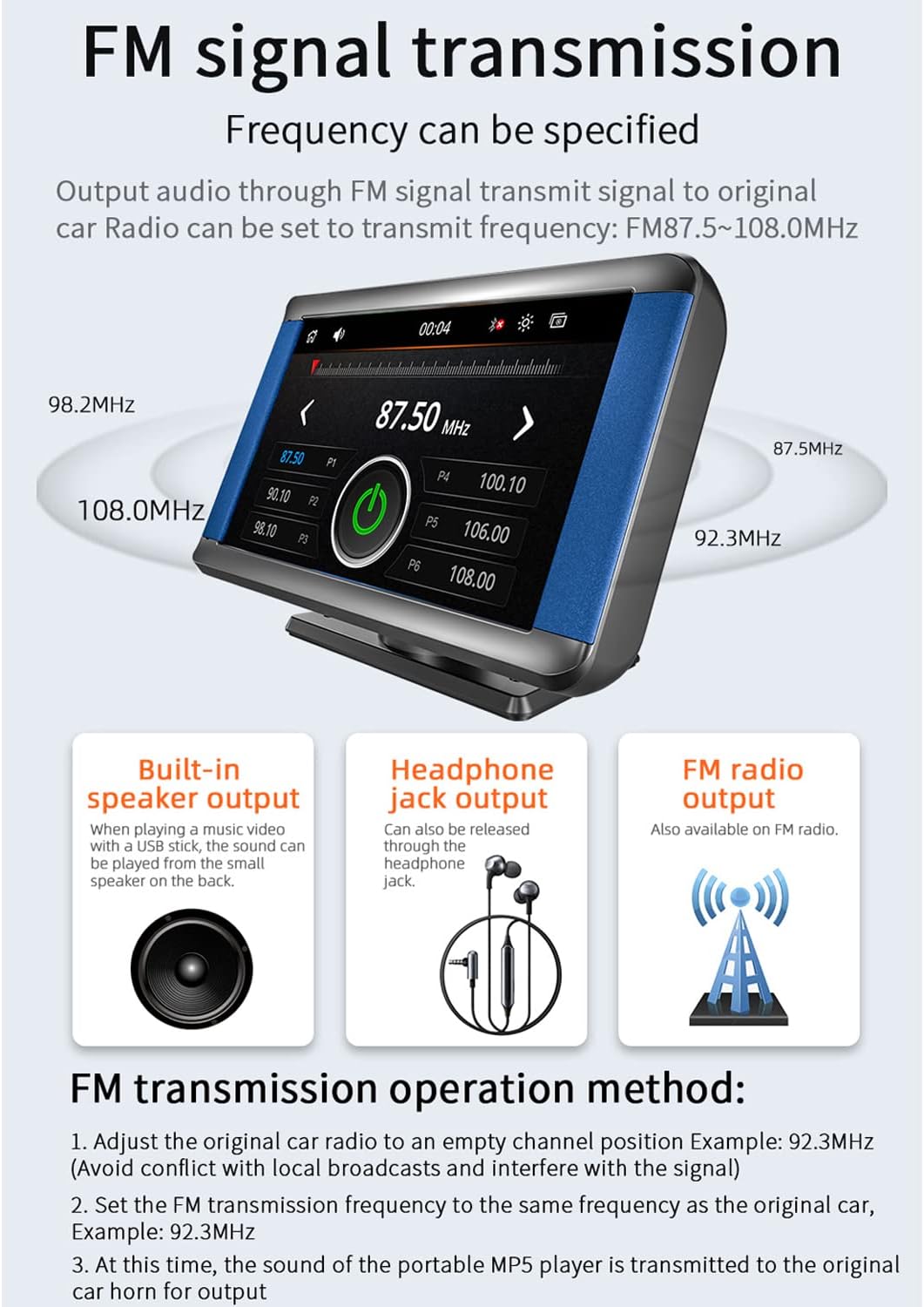 Portable Car Stereo, Compatible for Wireless CarPlay & Wireless Android Auto, 7inchTouchscreen Car Monitor with Backup Camera, Bluetooth, FM Transmitter, Headphone/AUX /USB/ TF Card/ Type C Port