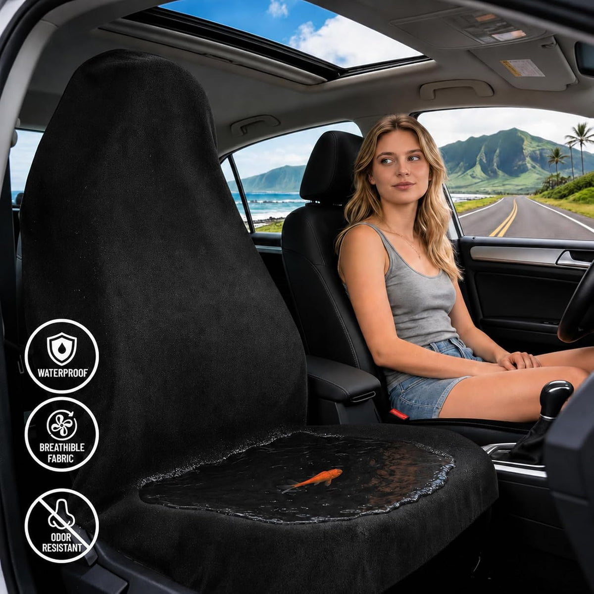 ZIMABLUE 2-Pack Waterproof Towel Car Seat Covers, Heavy Duty, Black