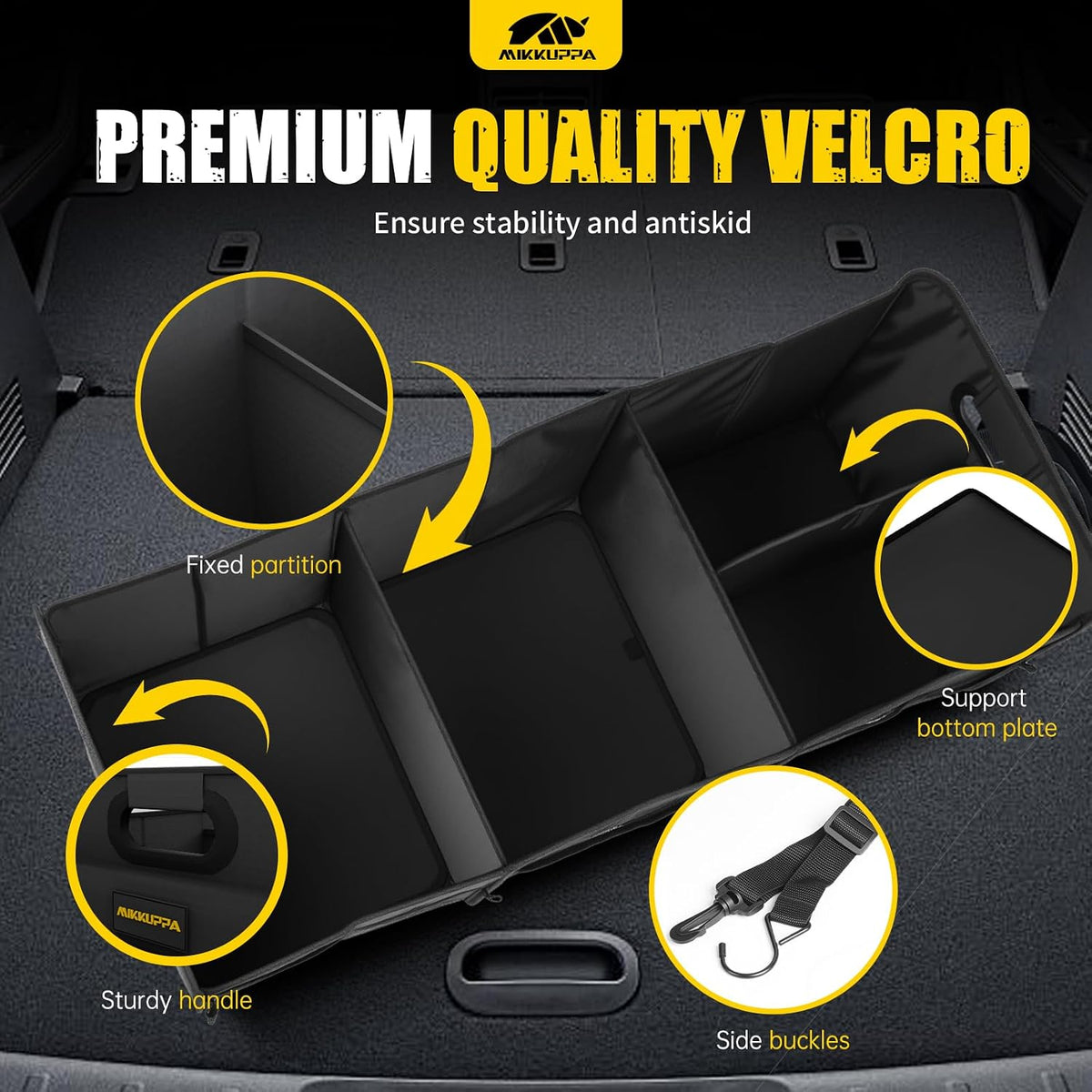 MIKKUPPA Car Trunk Organizer - 105L Collapsible SUV Trunk Organizer, Black