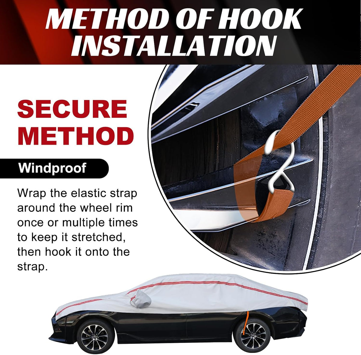 Half Car Cover for Snow, Windshield Cover for Ice and Snow with Cotton Liner, Hail Protector Car Cover Waterproof All Weather for Snow, Sun, Rain, Dust, UV Protection Fit SUV M