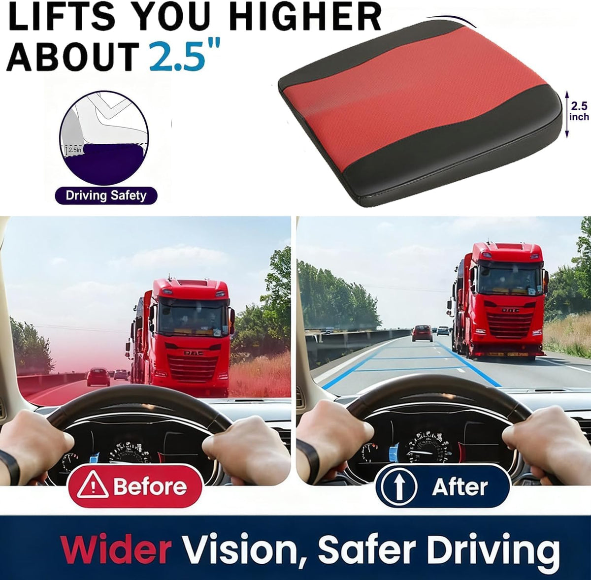 Comfort Memory Foam Car Seat Cushions For Driving,Red Booster Cushion Pad