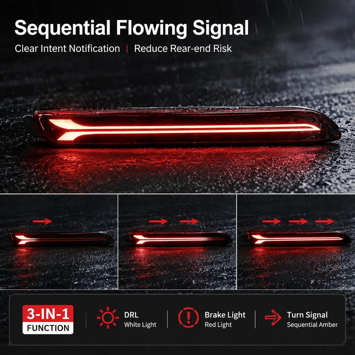 Red LED Rear Bumper Reflector Light Assembly | Replacement Tail Lamp, For Toyota Camry 2006-2014, For Sienna 2011-2017, Waterproof IP65