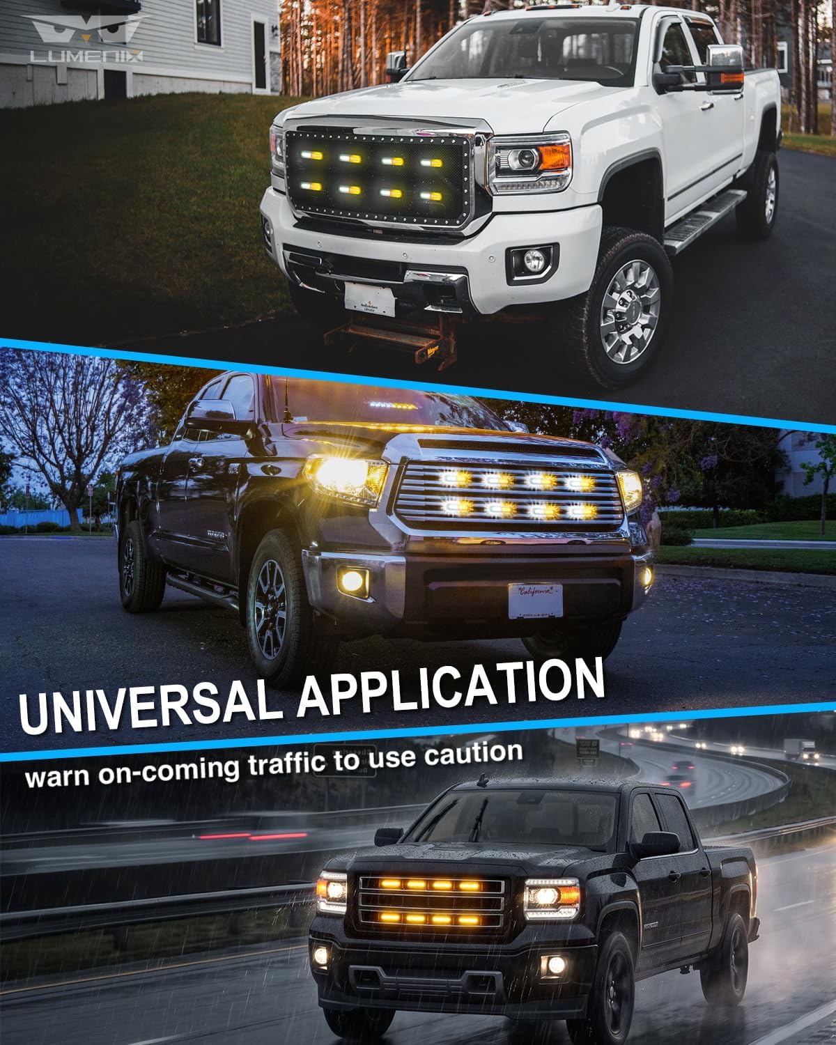 LUMENIX White Amber LED Surface Mount Strobe Flashing Lights Kit w/Controller 8PCS Grille Side Marker Emergency Warning Caution Light Assemblies for Construction Vehicles Trucks, Traffic| Sync Feature