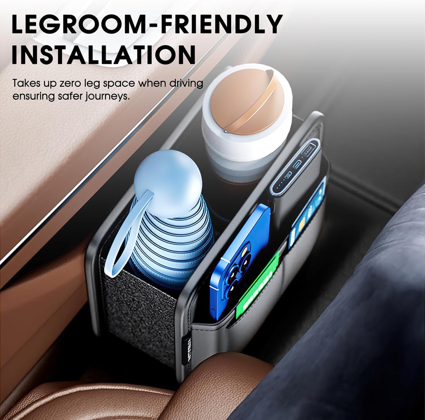 LEIWOOR Car Door Organizer & Cup Holder, Multifunctional Car Storage Box, Trash Can, Large Capacity Storage Bag, Foldable Side Storage Pouch, Interior Accessory for Sedan SUV Truck (Multi-Pocket Pro)