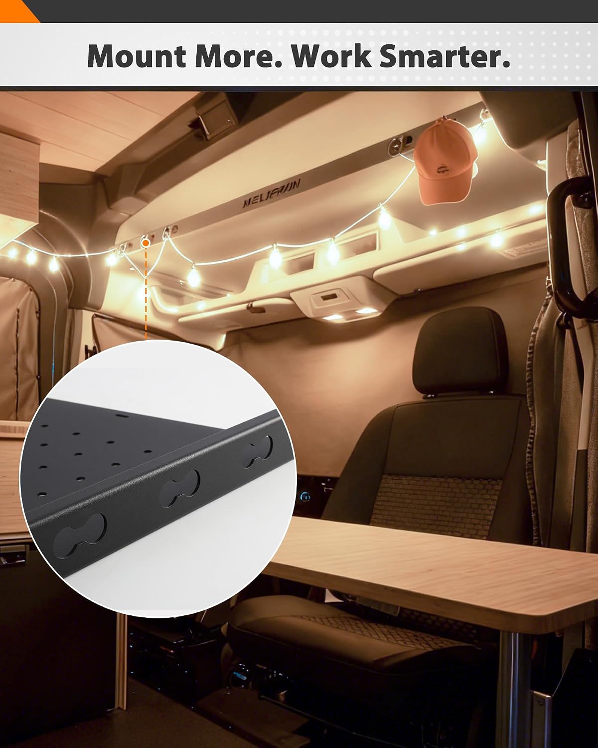 MELIPRON Van Headliner Shelf & Curtain Rod Fit for 2015–2026 Ford Transit Medium & High Roof, Overhead Storage Shelf with Modular Mounting Slots, No-Drill Installation for Organized Van Storage