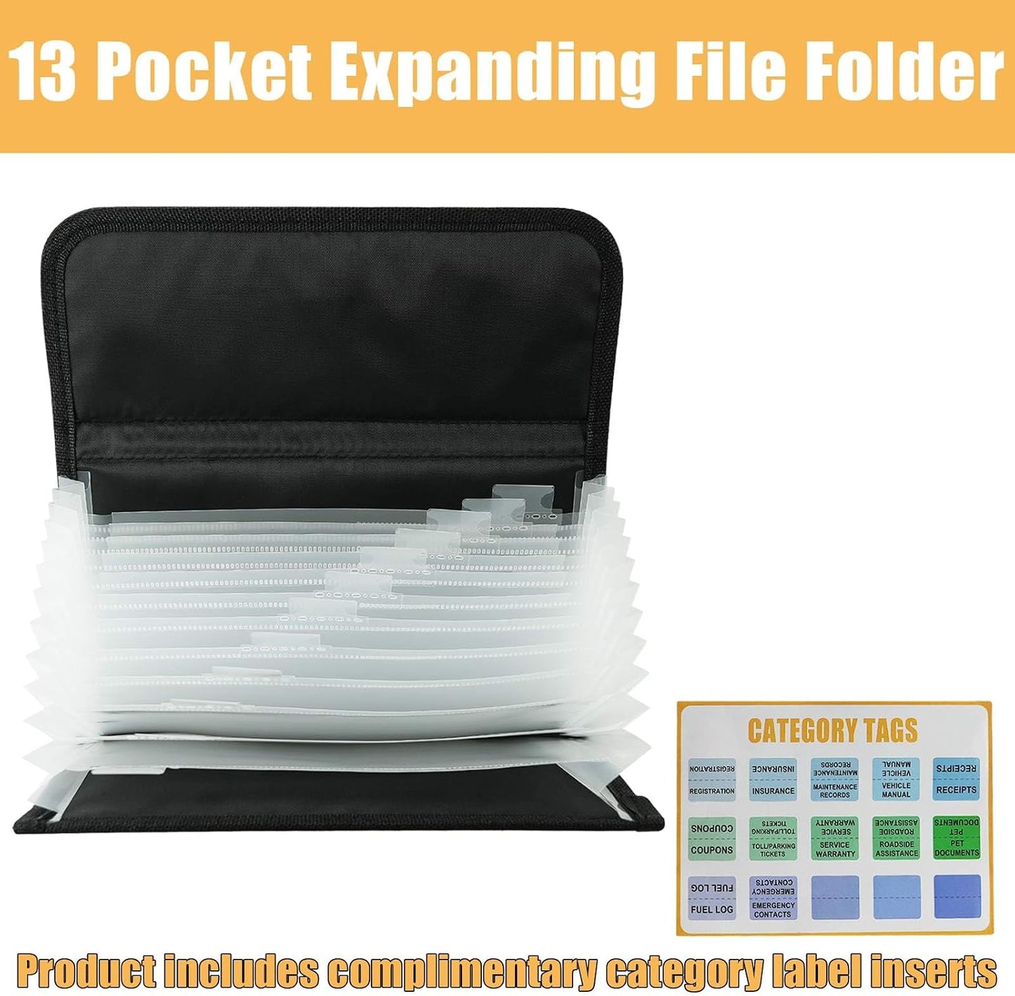 Vehicle Glove Box Organizer Large Capacity Car Registration and Insurance Holder for Car Documents License Cards with 13 Pocket Expanding File Folder 2 Cards Pockets