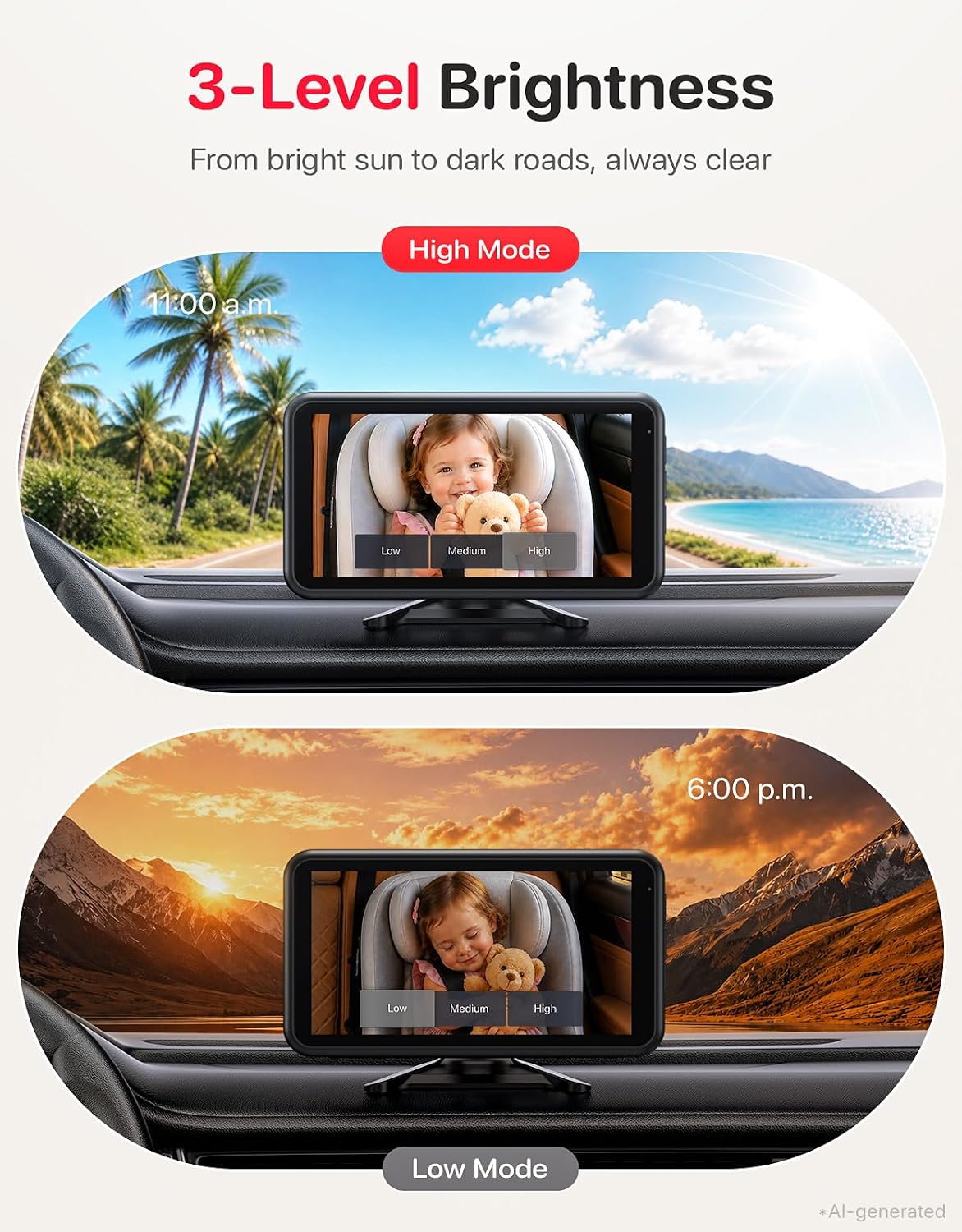 LUCKVIEW Dual Baby Car Camera, 5.2" Split Screen with 2 Cameras