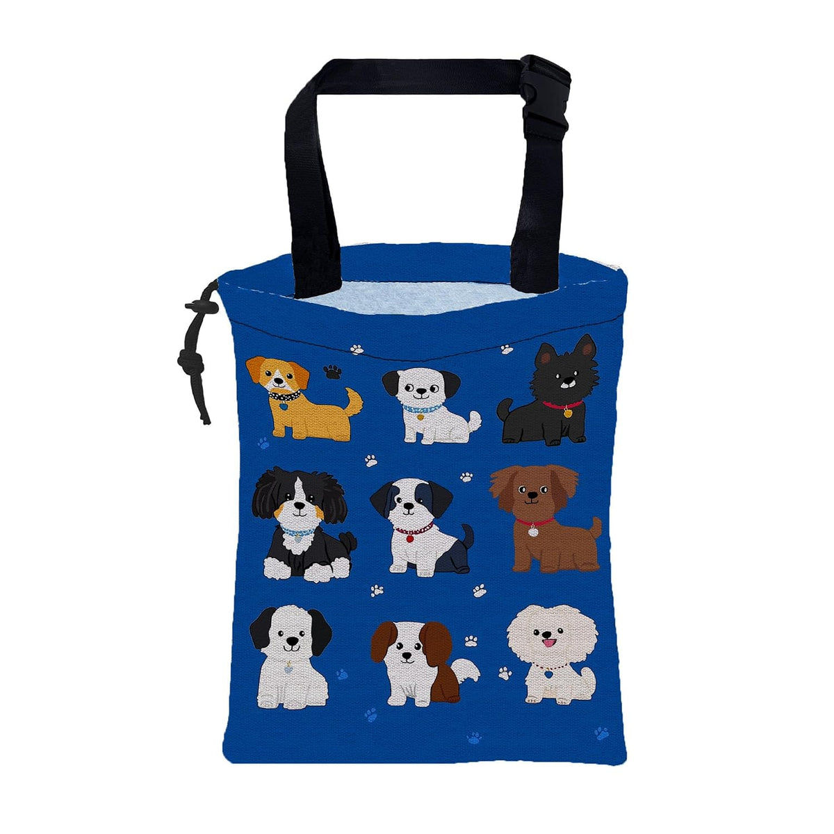 Car Garbage Bag Cartoon Dogs and Paw Prints Drawstring Car Trash Bag Hanging for Back Seat with Adjustable Buckle Canvas Vehicle Trash Can Easy-to-Install