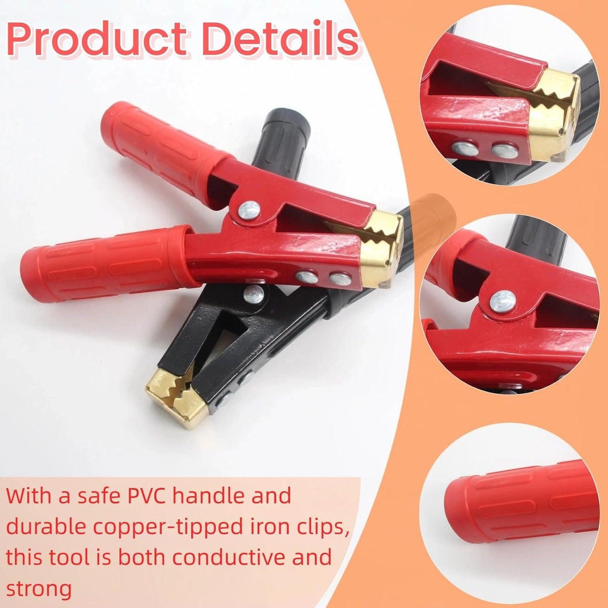 2PCS 1000A Heavy Duty Pure Copper Jumper Cable Clamps, Car Battery Charger Alligator Clips Replacement for Auto Vehicle Boat, 12V-24V Battery Booster Charging Ends (Red & Black)