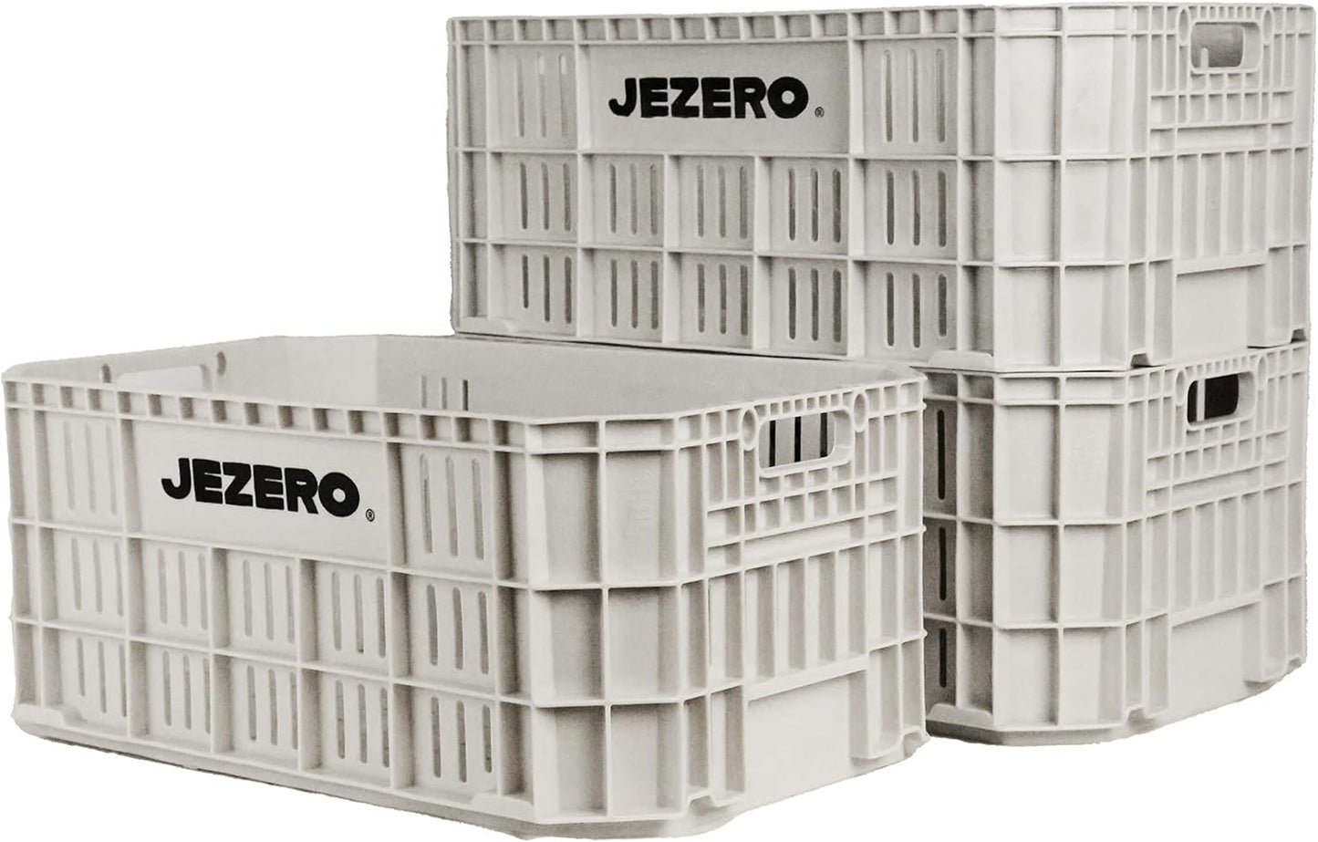 JEZERO White 3- Pack Harvest Storage Crate – Stackable Plastic Tote Box for Fruit &amp; Vegetables, Kitchen, Pantry, Closet, Car &amp; Outdoor Use | Open Utility Bin, 20" x 12" x8"