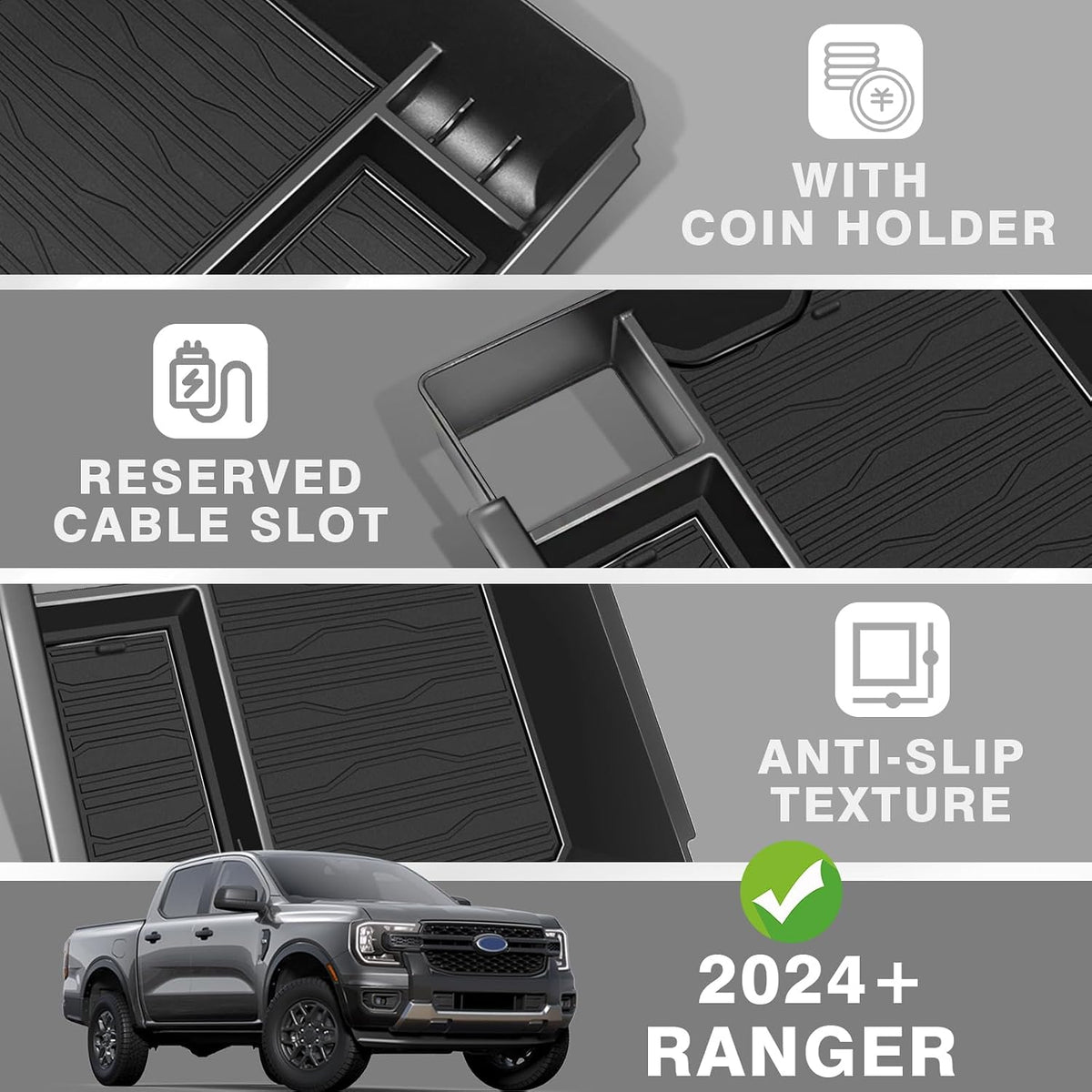 Muslogy Center Console Organizer for 2024 2025 2026 Ford Ranger & Raptor