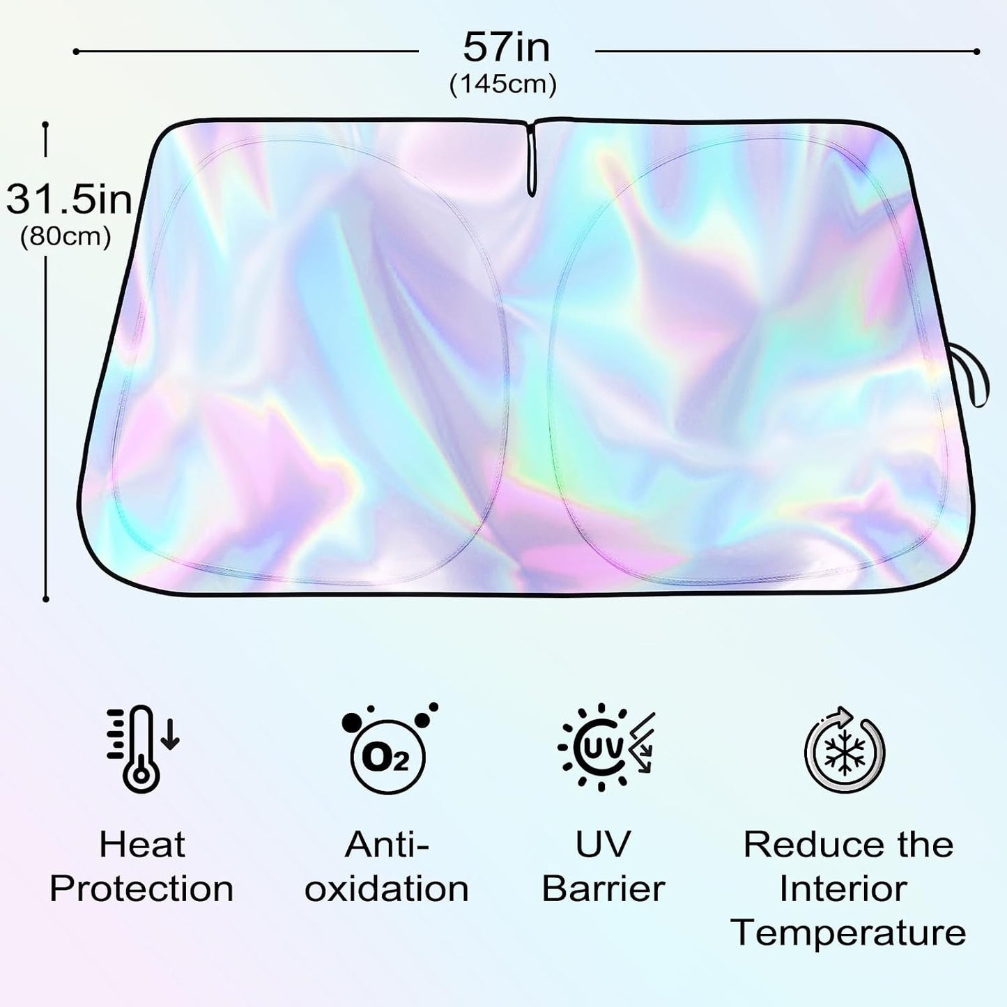 Iridescent Sun Shade for Car Windshield, Foldable Universal Car Windshield Upgrade Sunshade Enhanced UV Rays Reflective Sun Visor Shade Keeps Vehicle Cool