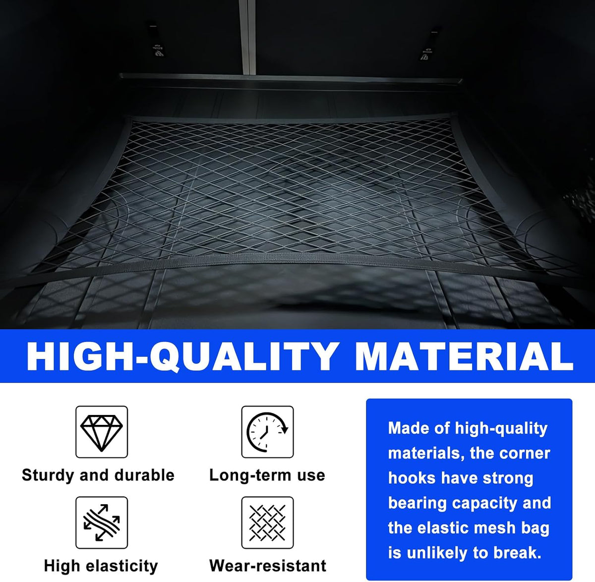 Highly Elastic Cargo Net for SUV Rear Trunk, Stretchable Storage Organizer Net for Car, Mesh Organizer 23.62" x 31.49" Stretch to 47"x 63" w/D-Rings Luggage, Fixing Hooks