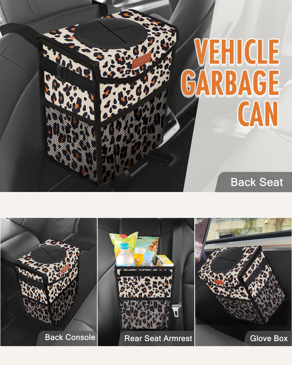 Pritent Car Trash Can with Lid Leakproof Car Garbage Bag Vehicle Trash Bin